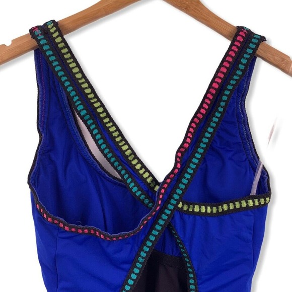La Blanca Blue One Piece Swimsuit with Multicolor Trim - Picture 4 of 7